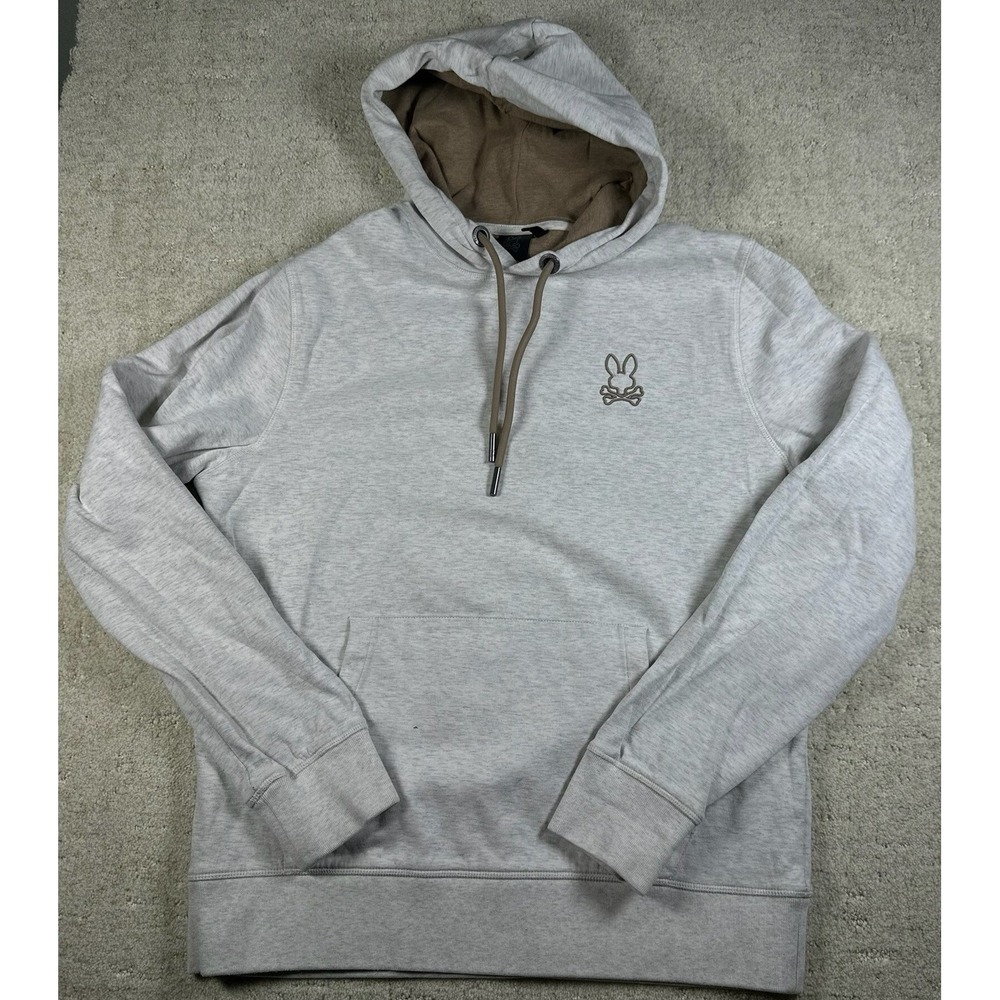 Psycho Bunny Men's Gray Cotton Embroidered Logo Pullover Hoodie Sz Small